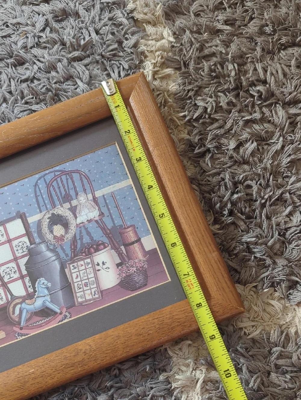 Rustic Framed Country Still Life Print By Pat Pearson Blue & Brown Grannycore